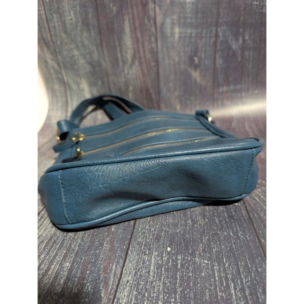 Bueno Blue Faux Leather Crossbody Bag with Multiple Zipper Pockets